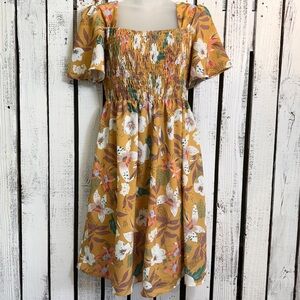 Fall Floral Dress Size Medium Boho Cottagecore Above Knee Ruched Bodice‎ Wedding